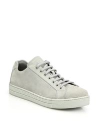 Prada | Gray Suede Lace-up Sneakers | Lyst