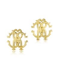 Roberto Cavalli - Metallic Rc Icon Golden Metal Stud Earrings - Lyst