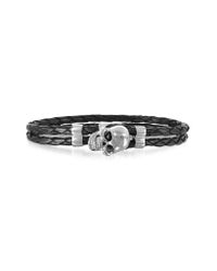 FORZIERI - Metallic Skull Silver Tone Brass And Leather Men's Bracelet for Men - Lyst