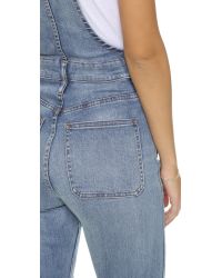 Madewell Cropped Overalls With Button Front in Blue - Lyst