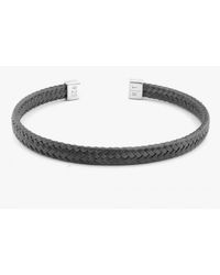 Tateossian | Slim Intrecciato Bracelet In Tightly Weaved Black Rhodium Plated Silver With Silver Casp for Men | Lyst