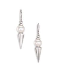 Majorica | Metallic 8mm White Pearl Spike Drop Earrings | Lyst