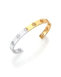 Tory Burch | Metallic Dipped Pierced T Logo Cuff Bracelet/White | Lyst