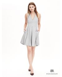 Banana Republic Gray Br Monogram Leather Criss-cross Dress