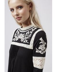 TOPSHOP Black Petite Embroidered Smock Dress