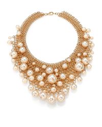 Kenneth Jay Lane | Metallic Faux Pearl Drop Bib Necklace | Lyst