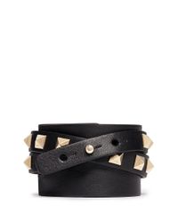Valentino | Black 'rockstud' Double Wrap Leather Bracelet | Lyst