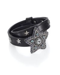 Lanvin | Black Crystal Star Leather Double-wrap Bracelet | Lyst