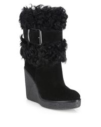 Moncler | Black Marguerite Sheepskin Fur and Suede Boots | Lyst