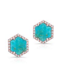 Anne Sisteron - Blue 14kt Rose Gold Turquoise Diamond Hexagon Stud Earrings - Lyst