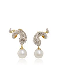 Gioia | White Gold And Diamond Serpent Earrings With Pearl Drop | Lyst