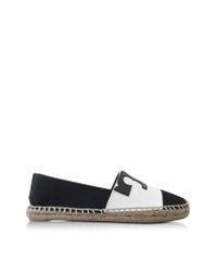 Tory Burch | Black Veranda Color Block Canvas & Leather Flat Espadrille | Lyst
