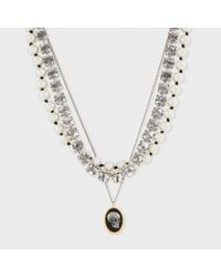 Paul Smith | Metallic Diamante And Pearl Triple Strand Skull Necklace | Lyst