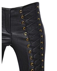 Philipp Plein Lace-Up Nappa Leather Pants in Black - Lyst