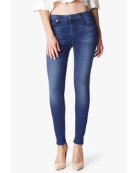 7 For All Mankind Blue Slim Illusion Luxe Mid Rise Skinny In Medium Heritage