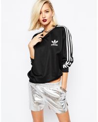 adidas 3 stripe black crew neck sweatshirt