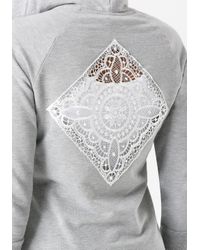 Bebe Gray Logo Crochet Inset Hoodie