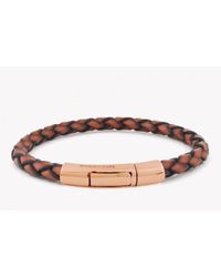 Tateossian - Brown Single Wrap Scoubidou Tan Leather Bracelet With 18k Rose Gold Clasp for Men - Lyst