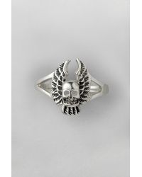 French Connection Metallic Wing Edge Skull Ring Silver for men