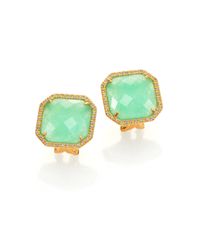 Mija | Light Green Jade & White Sapphire Button Earrings | Lyst