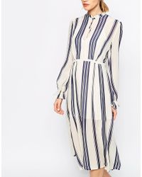 Baum und Pferdgarten Blue Agata 70's Peasant Dress In Stripe