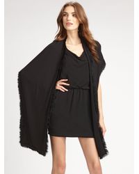 Ilana Wolf | Black Rabbit Fur Trimmed Wrap | Lyst
