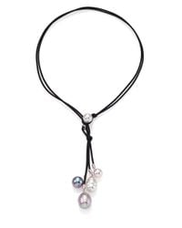 Majorica | Black 10mm-14mm Pearl, Sterling Silver & Leather Lariat Necklace | Lyst