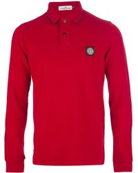 Stone Island Long Sleeve Polo Shirt in Red for Men - Lyst