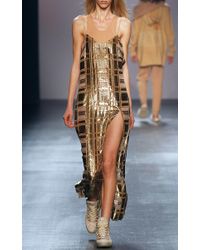 Baja East Metallic Gold Windowpane Velvet Dress
