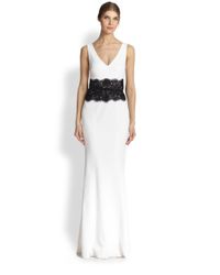 David Meister | White Belted Lace & Crepe Gown | Lyst