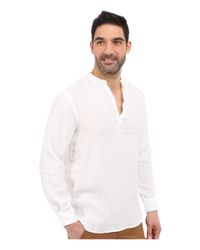 Perry ellis Long Sleeve Solid Linen Popover Shirt in White for Men | Lyst