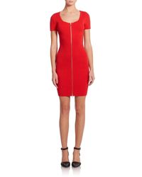 T By Alexander Wang | Red Ribbed Zip-front Dress | Lyst