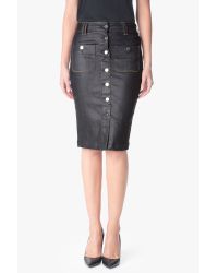 7 For All Mankind Blue Button Front Midi Pencil Skirt With Contrast Stitching