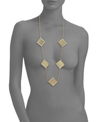 Tory Burch | Metallic Perforated Logo Station Necklace | Lyst