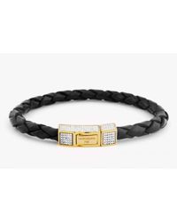 Tateossian | Single Wrap Black Leather Scoubidou Bracelet With White Diamond And 18k Yellow Gold Clasp for Men | Lyst