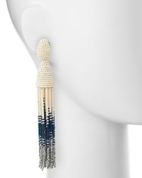 Oscar de la Renta | White Long Ombre-Beaded Tassel Clip Earrings | Lyst