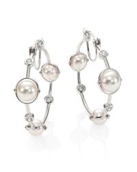 Majorica | Metallic 8mm White Pearl & Sterling Silver Station Hoop Earrings/1.2 | Lyst