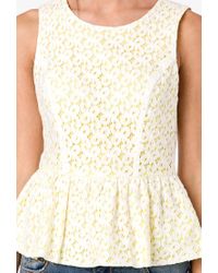 Peplum Tops Forever 21 Forever 21 Contemporary Contrast Lace Peplum Top in Yellow 