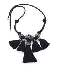Lanvin | Black Beaded Tassel Bib Necklace | Lyst