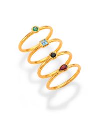 Mija | Metallic Emerald, Blue Topaz, Black Onyx & Garnet Stackable Ring Set | Lyst