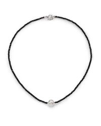 Majorica | Black 10mm White Pearl, Crystal & Sterling Silver Beaded Necklace | Lyst