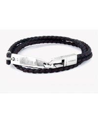 Tateossian - Bullet Shaped Id Bracelet In Black And Brown Leather With Silver Clasp for Men - Lyst