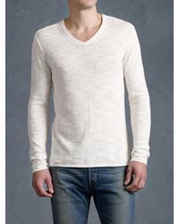 John Varvatos | Natural Long Sleeve V-Neck Sweater for Men | Lyst