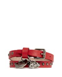 Alexander McQueen | Red Double-wrap Mini Stud Leather Bracelet | Lyst