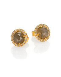 Mija | Metallic Labradorite & White Sapphire Mini Button Earrings | Lyst