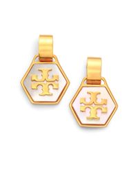 Tory Burch | Metallic Mother-of-pearl Geo T Logo Drop Earrings | Lyst