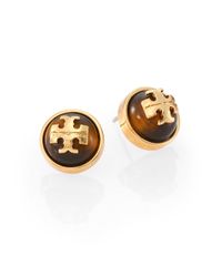 Tory Burch | Metallic Patty Tiger'S Eye Logo Stud Earrings | Lyst