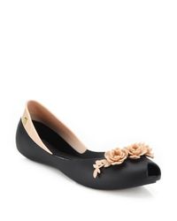 Melissa | Pink Flower Queen Peep-toe Flats | Lyst
