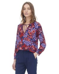 Rebecca Taylor - Purple Flame Of The Forest Print Tie Neck Top - Lyst