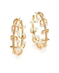 Eddie Borgo | Metallic 4mm White Pearl & Crystal Horseshoe Barbell Hoop Earrings/1.5 | Lyst